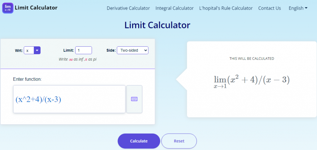Limitcalculator.online website