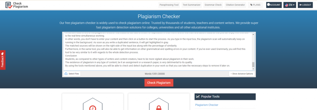 Check-Plagiarism.com plagiarism checker tool